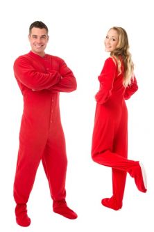 Red Micro-Polar Fleece Adult Footed Pajamas for Him, Her, or Couples